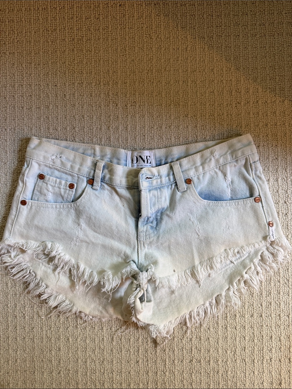 One Teaspoon Pale Blue Ombre Frayed Denim Shorts